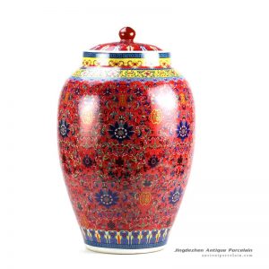 RZHB01_China red thousand floral pattern kitchen ceramic flour jar