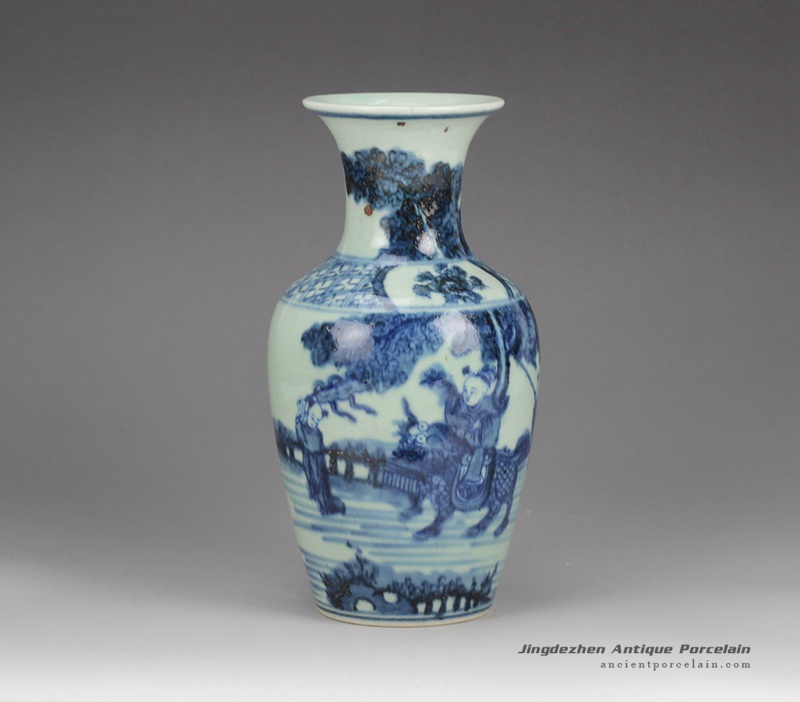 RZHC02-B_Blue and white hand paint Chinese fair children pattern antique ceramic vase
