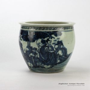 RZHC03_Hand paint blue and white Chinese ancient immortal pattern ceramic pot