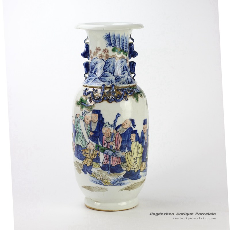 RZHD05_Delicate Chinese painting ancient Chinese artists pattern ceramic vase with lion handle