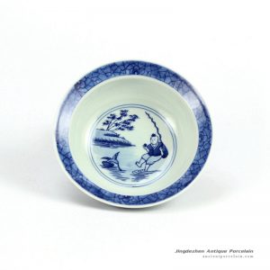 RZHG02_Hand paint fisherman pattern blue and white small ceramic bowl
