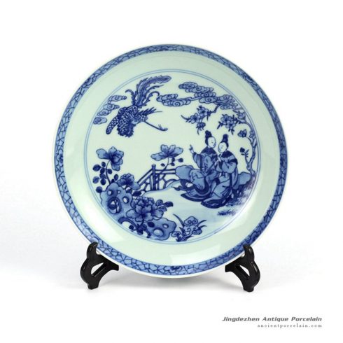 RZHG04-C_Hand painted blue and white phoenix and Chinese ancient ladies pattern round ceramic dinnerware