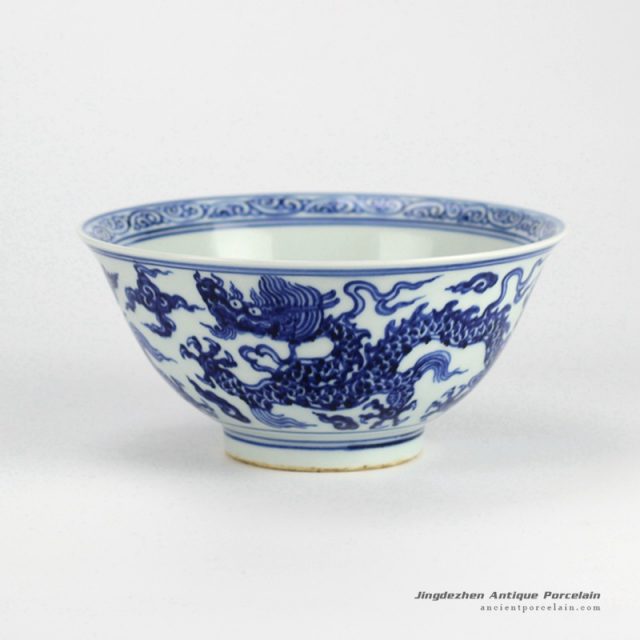 RZHL01-A_Hand paint Chinese traditional royal dragon pattern blue and white ceramic dinner bowl