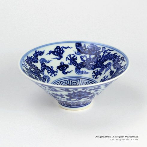 RZHL02-A_Funnel shaped hand paint flying dragon blue and white ceramic bowl