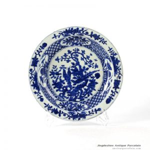RZHL24_Floral bird pattern hand paint long diameter blue ceramic platter