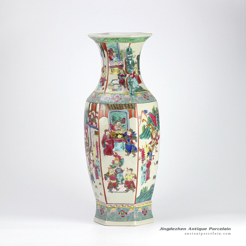 RZIH02_Reproduction hand paint Chinese ancient officialdom pattern hexagonal porcelain vase