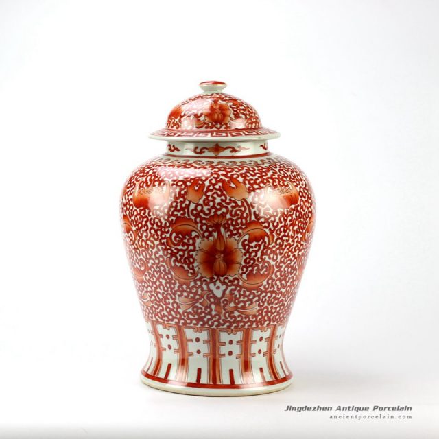 RZIH04_Red and white hand paint floral pattern ceramic ginger jar