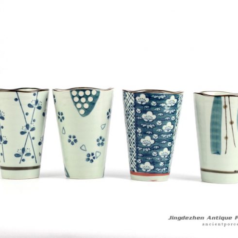 RZIO02_Japanese style blue and white oriental cherry flower mark ceramic tea cup