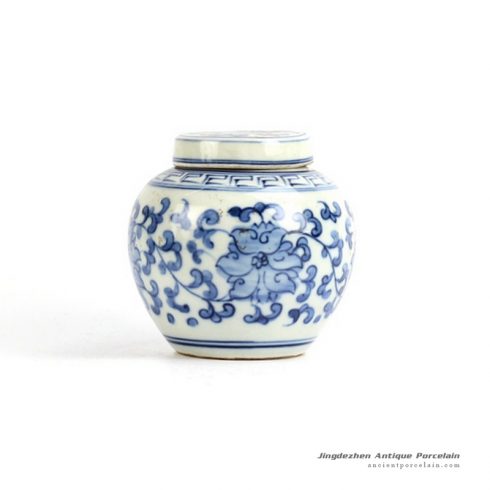 RZIQ05_Oriental traditional style flower interlock branch pattern flat lid pottery tiny urn