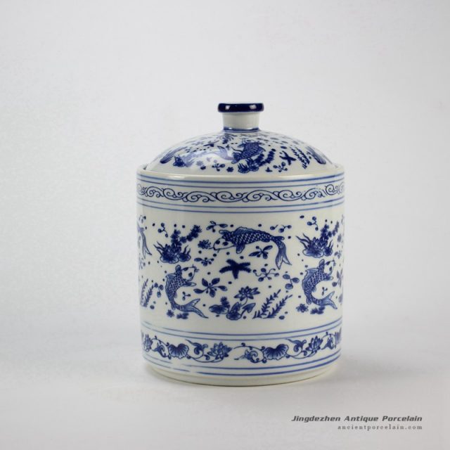 RZIY04_Under glaze blue fish floral pattern ceramic spice jar