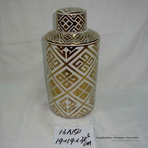 RZKA13A Golden gilded straight tube shape ceramic tin jar