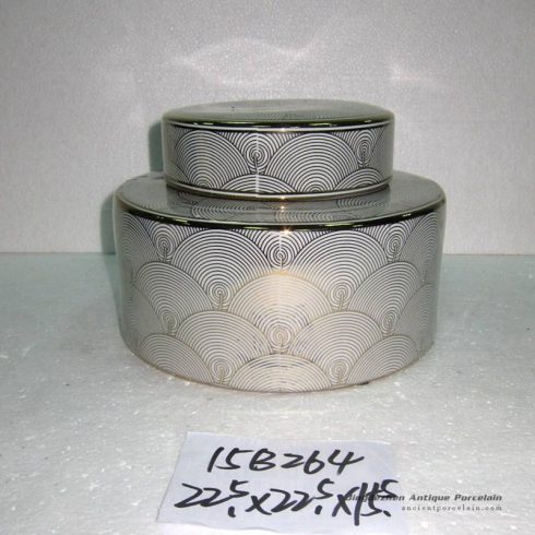 RZKA15B264 Golden screw thread pattern short round chinaware jar