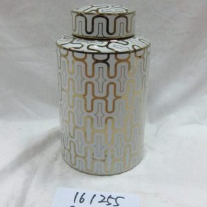 RZKA161255 Twinkling gold line pattern round tin chinaware jar