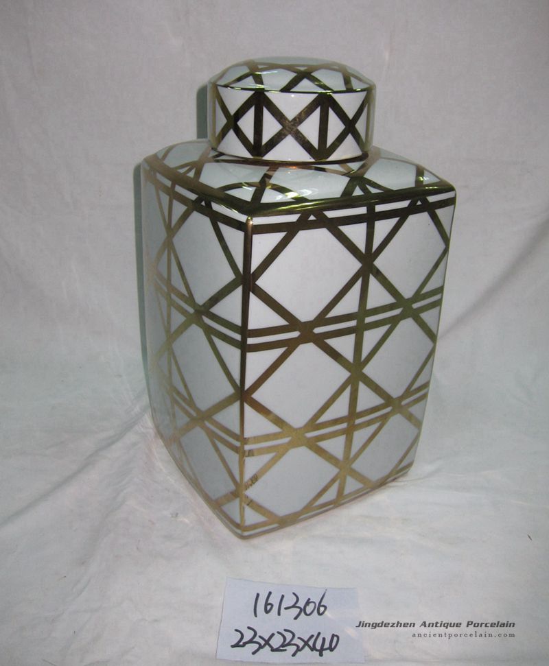 RZKA161306 Factory supplier wholesale price golden line pattern pottery square box jar