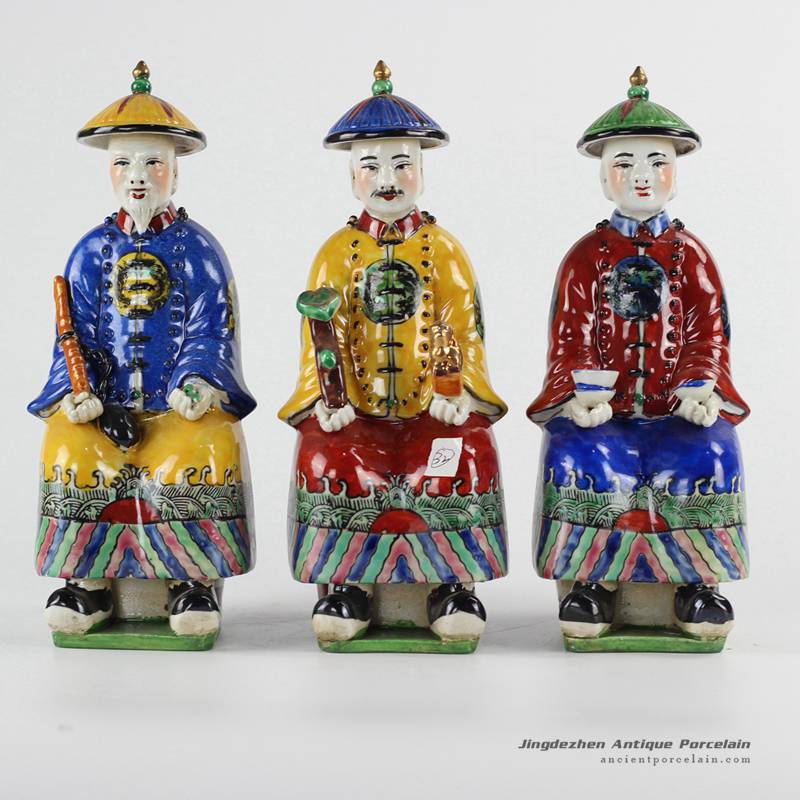RZKC10 Qing Dynasty emperor Kangxi Yongzhen Qianlong bright color sitting pose ceramic statue