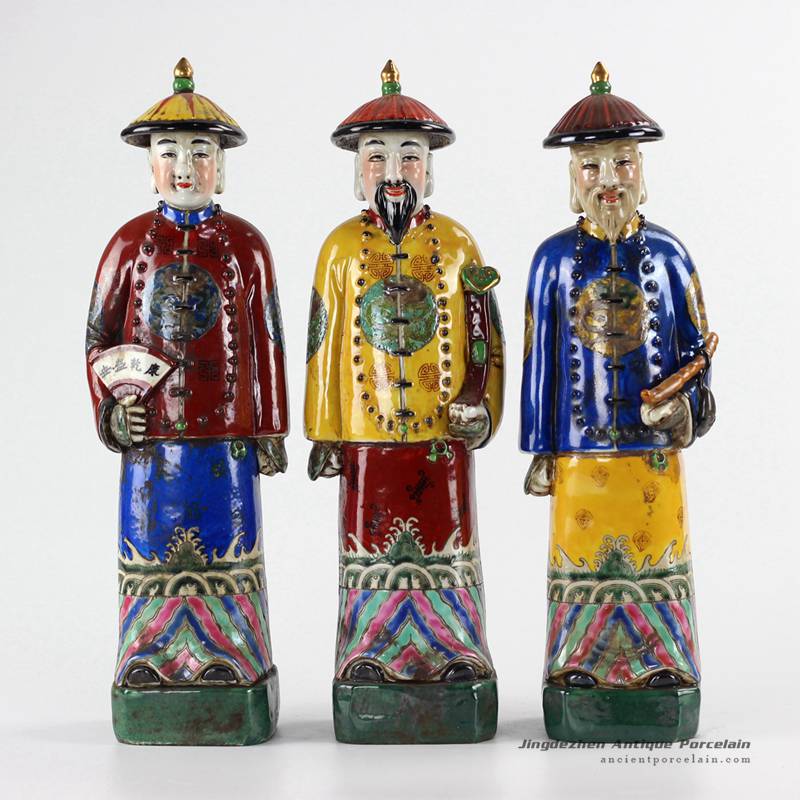 RZKC12_8218 For collection Red Yellow Blue color the forbidden city three emperors porcelain sculptures
