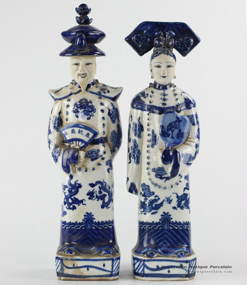 RZKC14    Home decor blue and white Chinese emperor and empress porcelain figurine