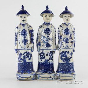 RZKC15 Ancient small size blue and white Chinese empire kings ceramic figurines