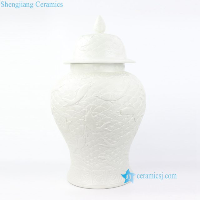 white carved fish porcelain jar