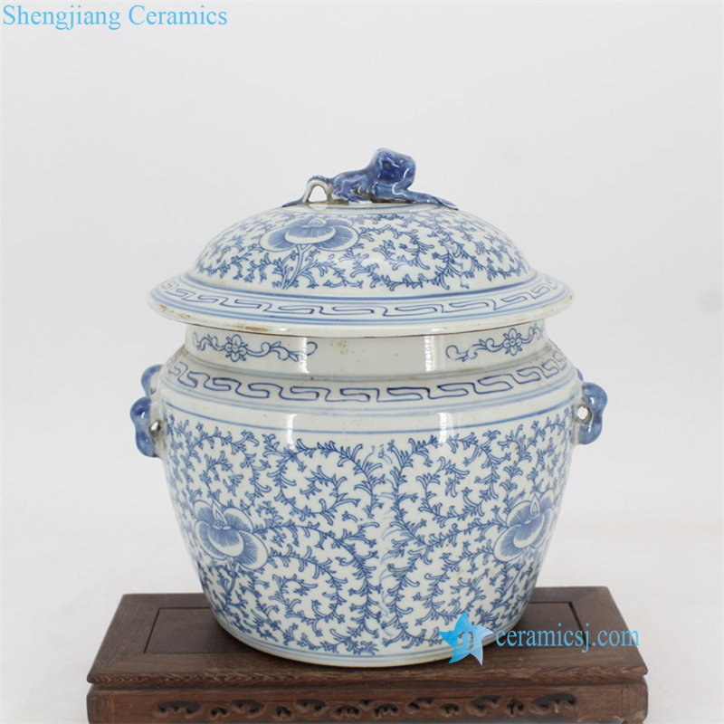 toad lid floral ceramic jar