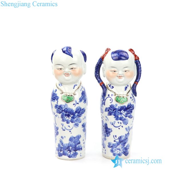 blue and white boy and girl porcelian figurine