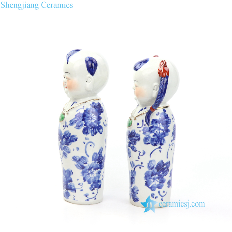 blue and white boy and girl porcelian figurine