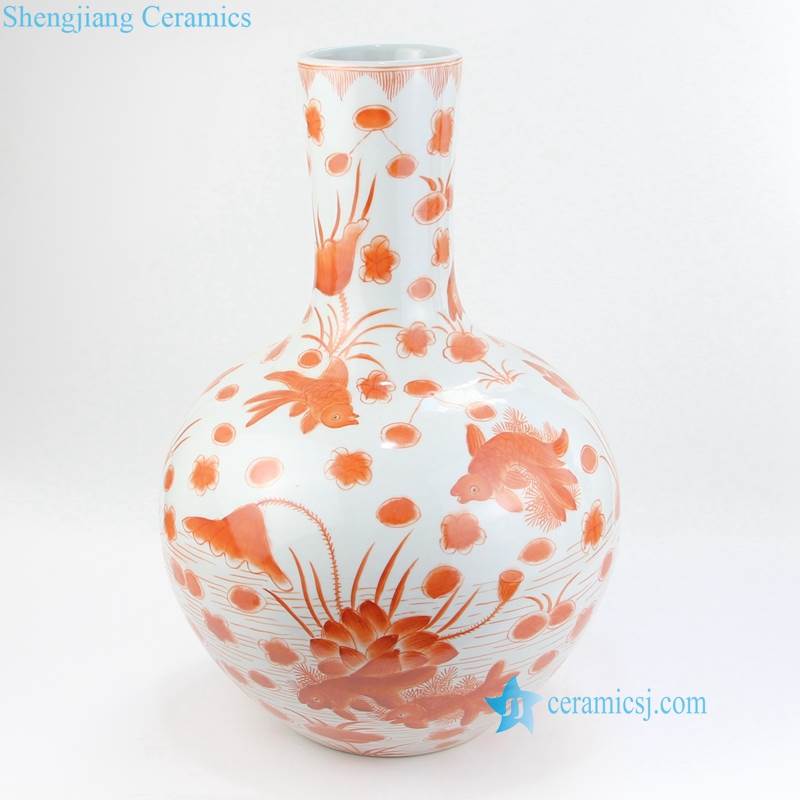 red floral bulbous vase