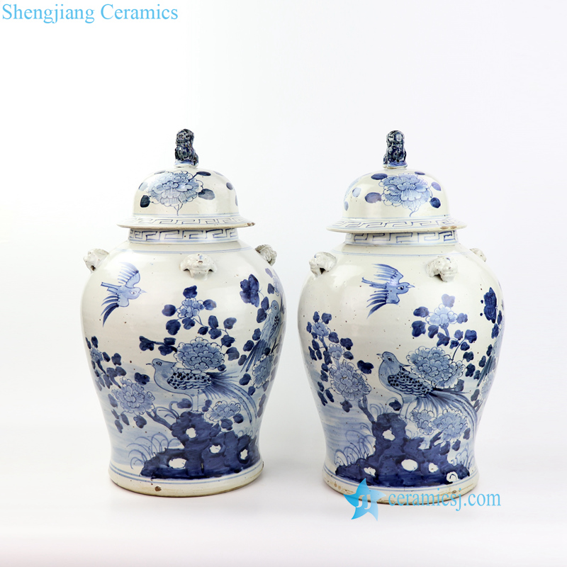 floral bird ceramic jar