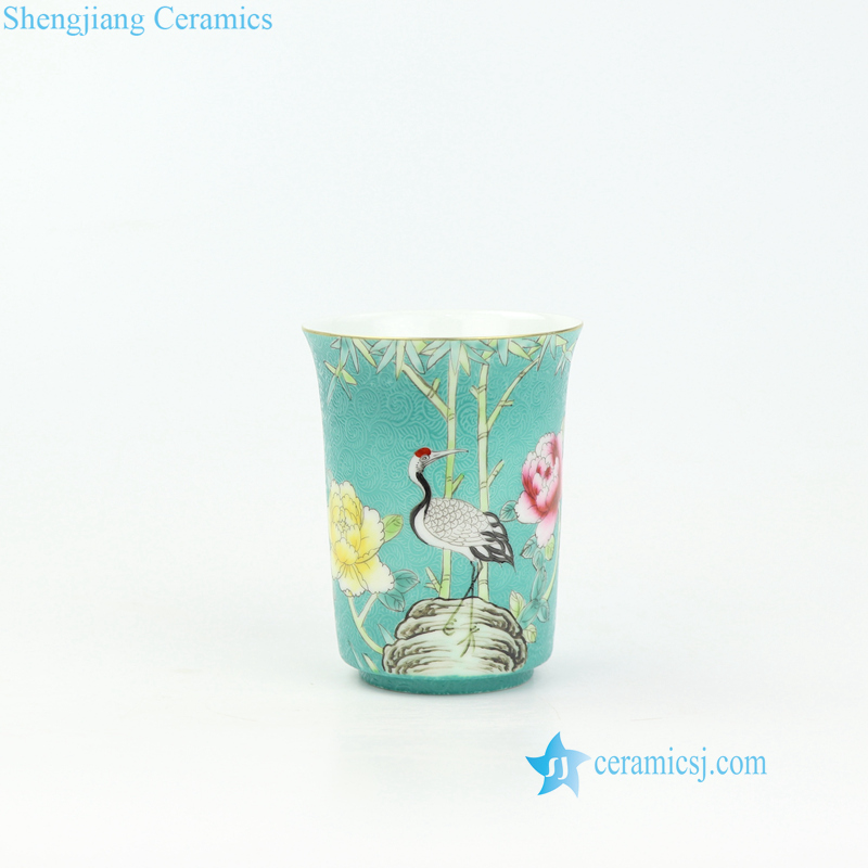 crane bamboo peony porcelain tea cup