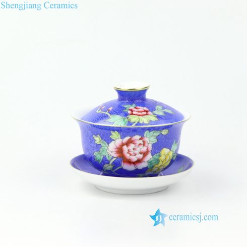 needle painting blue ceramic tea cup