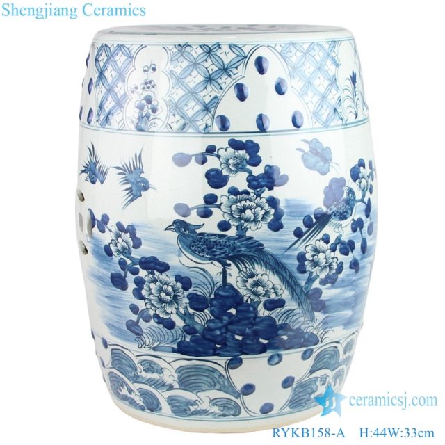 Drum flower and bird archaize porcelain stool front view 