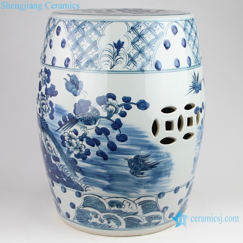Drum flower and bird archaize porcelain stool side view 
