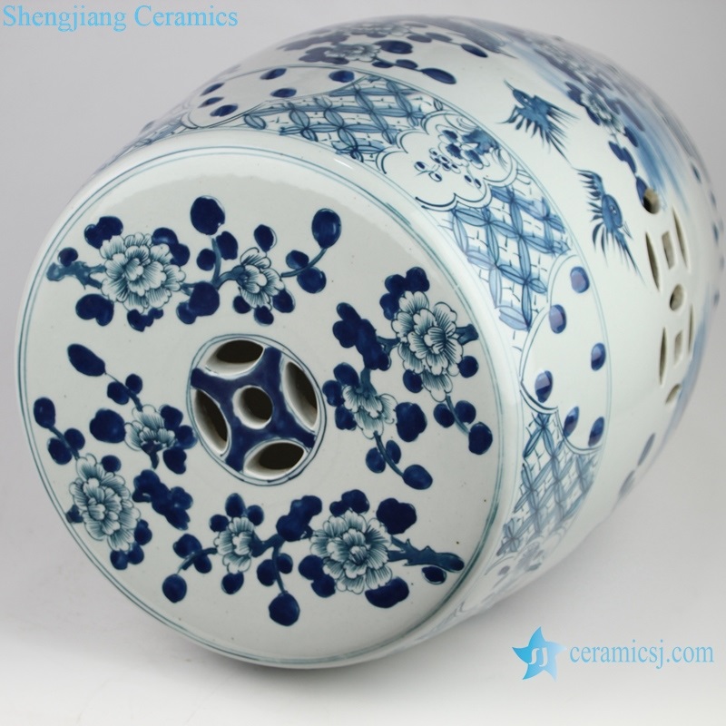 Drum flower and bird archaize porcelain stool top view 
