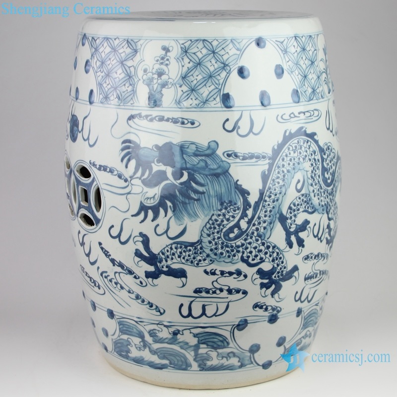  Dragon pattern ceramic stool side view 