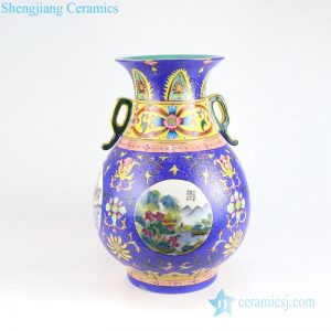 Colored enamel flower landscape ceramic vase
