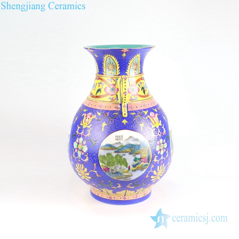 Colored enamel flower landscape ceramic vase side view