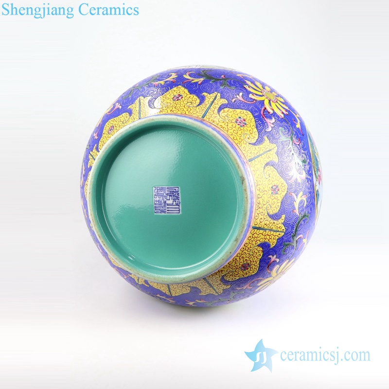  Colored enamel flower landscape ceramic vase bottom view
