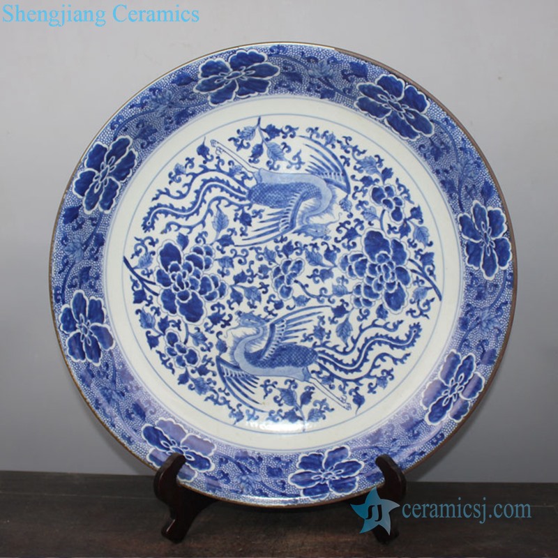 Antique phnom penh ceramic decorative plate front view