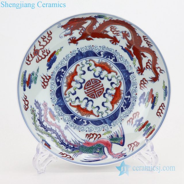 Vintage color glaze colorful pottery plate front view