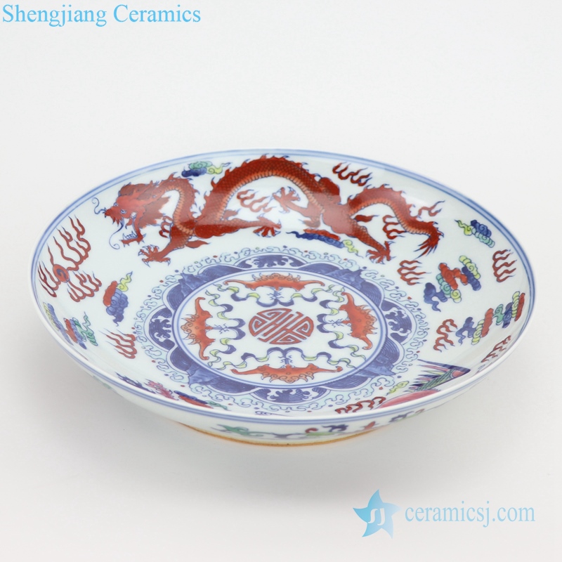 Vintage color glaze colorful pottery plate side view
