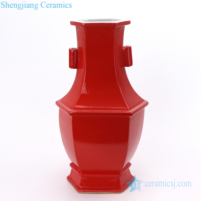 Vintage  Copper-Red-Glazed  square ceramic vase