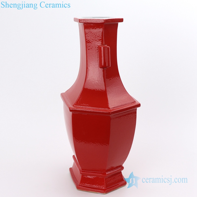  Copper-Red-Glazed  square ceramic vase side view 