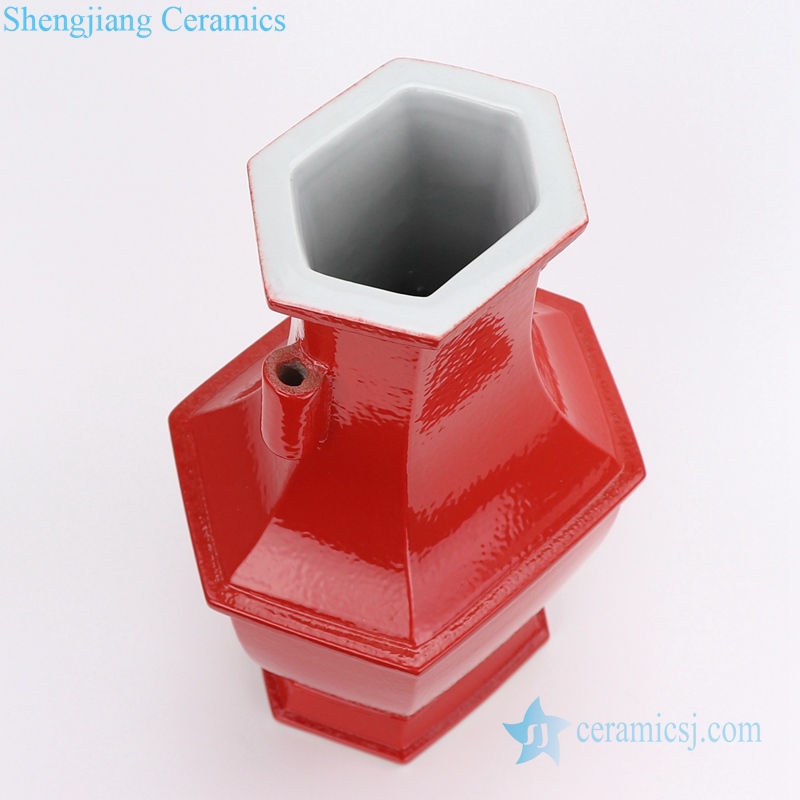  Copper-Red-Glazed  square ceramic vase top view 