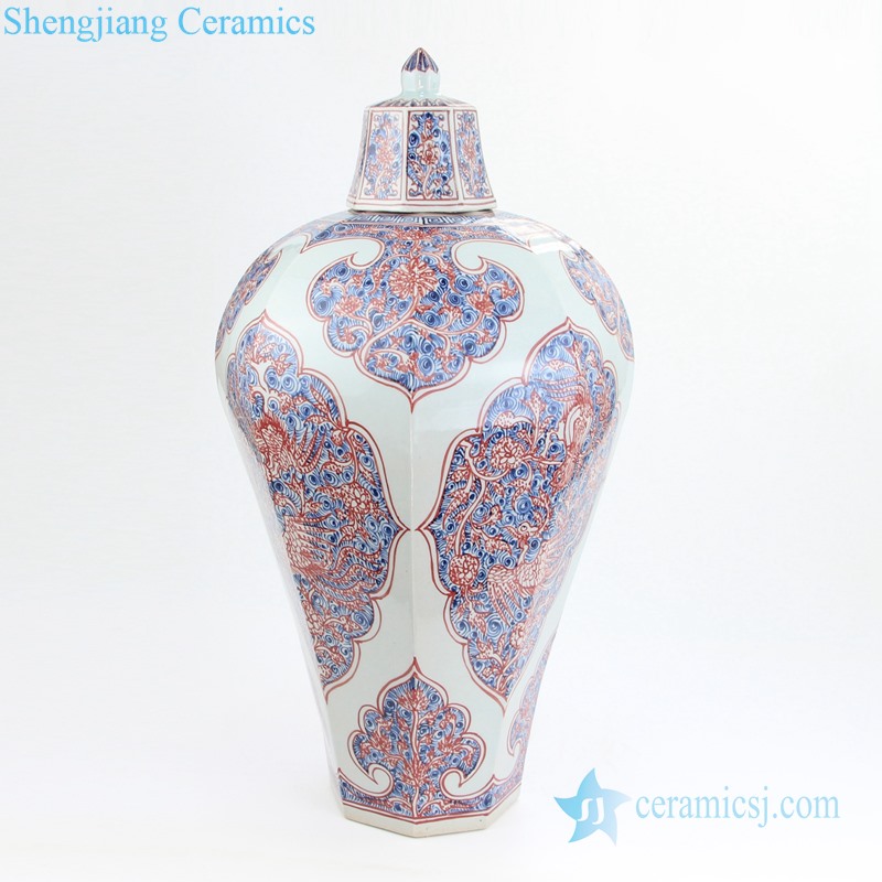 Powder enamel phoenix design porcelain vase front view 