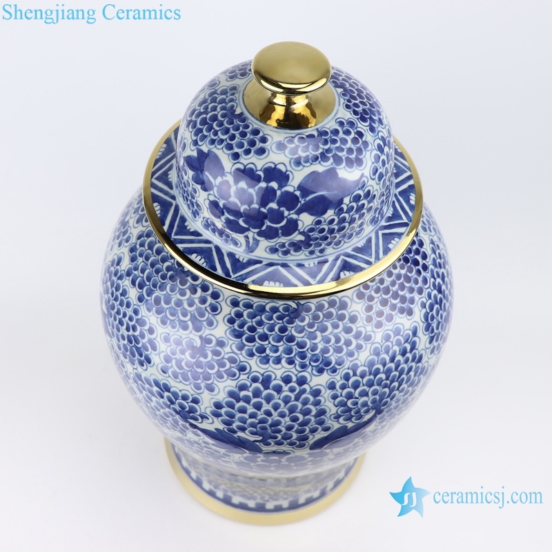 Gold - plated border painted peony general pot  top view