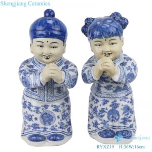 boy and girl ceramic statue front view