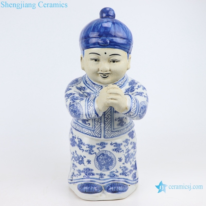  blue and white boy ceramic statue 
