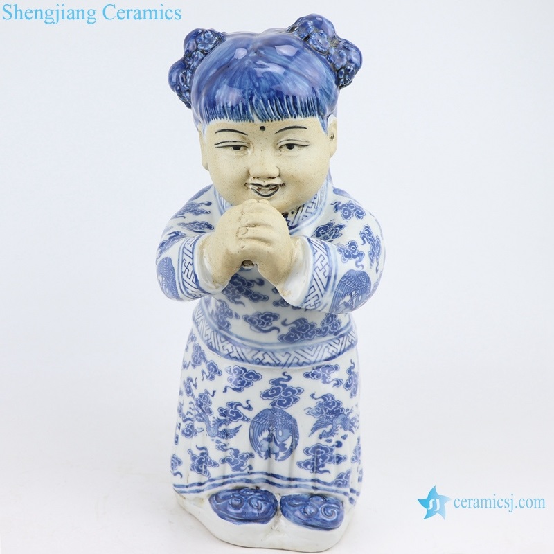  blue and white girl ceramic statue 