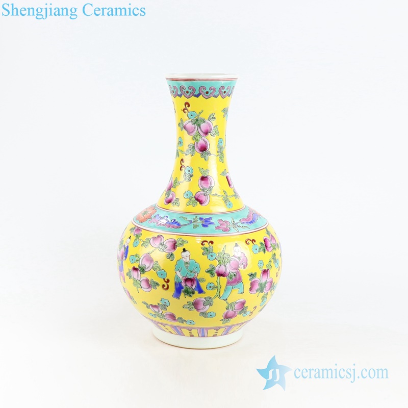 Famille rose multicolor glaze vase side view
