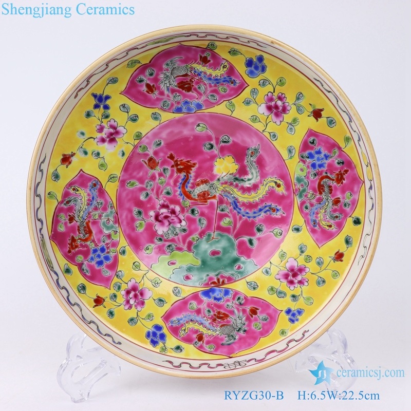 Qing dynasty painted color glaze ceramic plate front view 